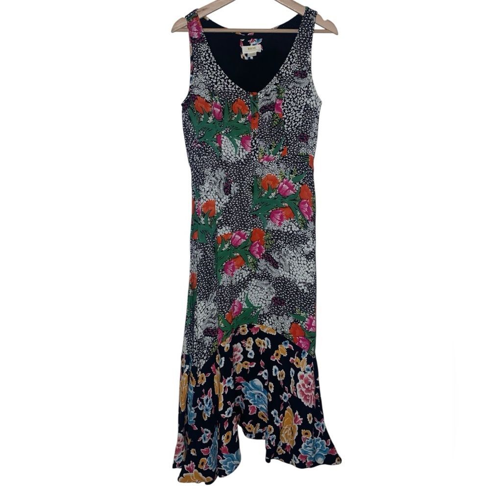 ANTHROPOLOGIE Maeve Violette Midi Sleeveless Dress Black Floral Multi - Picture 4 of 8